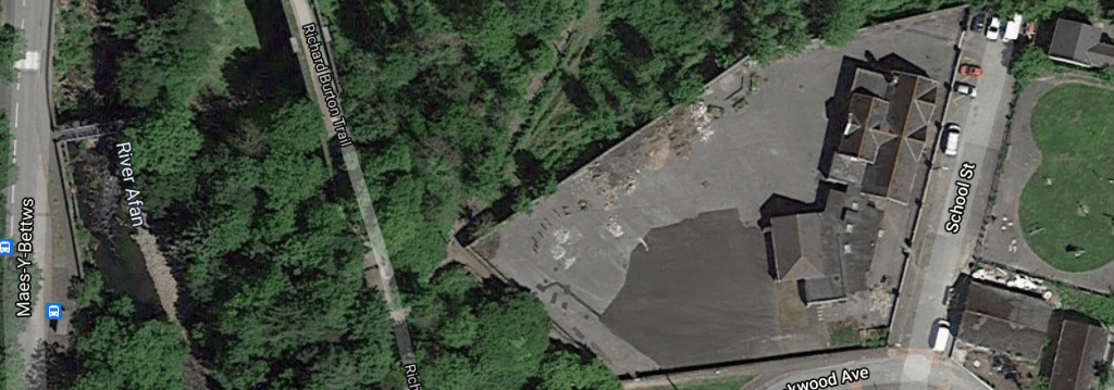 Google map image of Pontrhydyfen school - surveys for otter and badger, as well as advice on mitigation measures enabled a sound planning application to be constructed.