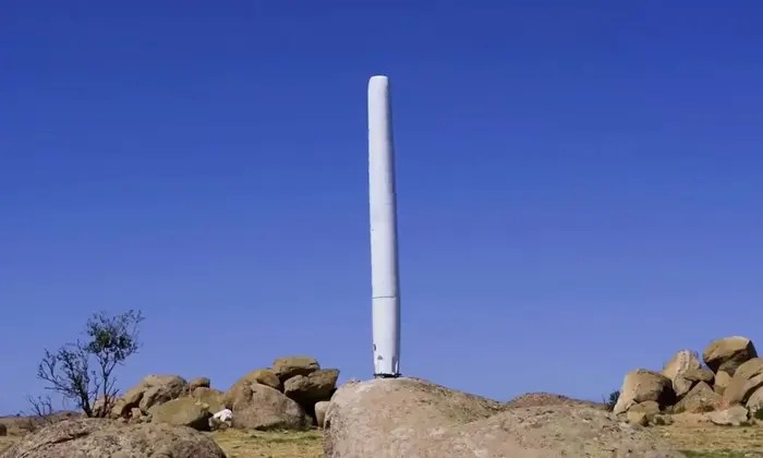 Photo of a Vortex Bladeless installation which provides electric power without the need for rotors. Ecological benefits, especially to birds and bats.